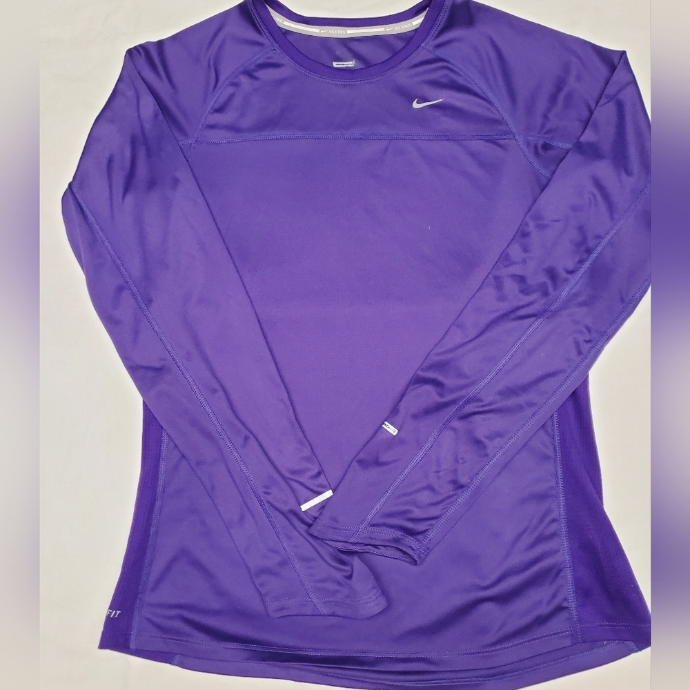Nike Miler Dri-Fit Long Sleeve Running Top Womens S Purple Reflective Athletic